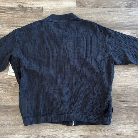 Womens NWT JAG Textured Gauze Bomber Jacket Black Size Large Zip LIghtweight - Picture 7 of 14